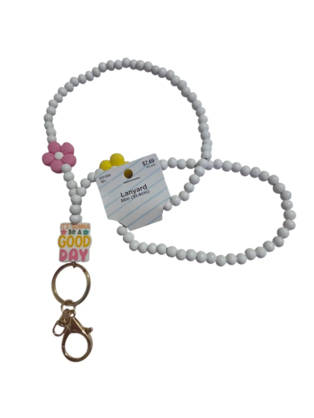 Hobby Lobby Beaded Lanyard Keychain One Size White Yellow Pink New